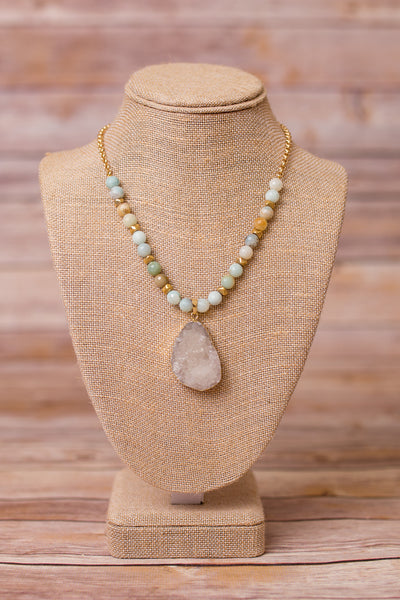 Beaded Druzy Pendant Necklace