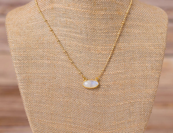 Petite Gold Necklace with Natural Moonstone Pendant