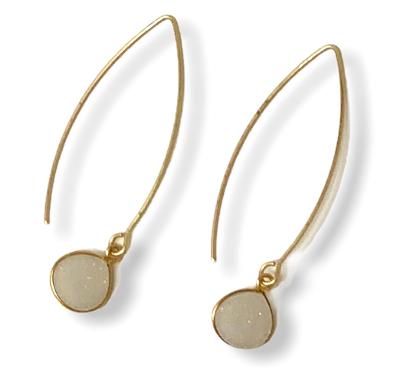 Gold Plated Spike Hoop Earrings with Druzy Pendants - Handmade - Swara Jewelry