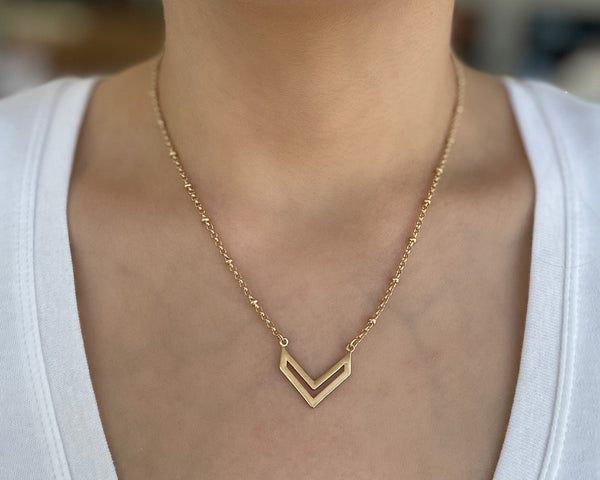 Petite Gold Necklace with Chevron Pendant