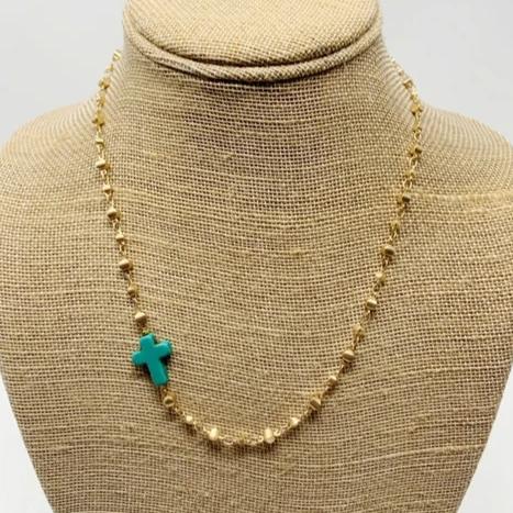 Cross Pendant on Gold Plated Necklace - Handmade