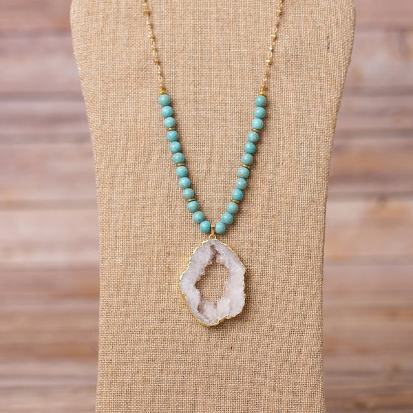 Necklace with Large Druzy Pendant - Swara Jewelry