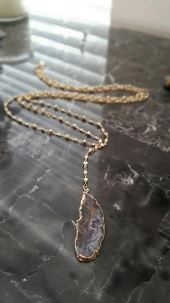 Long Lariat with Geode Pendant
