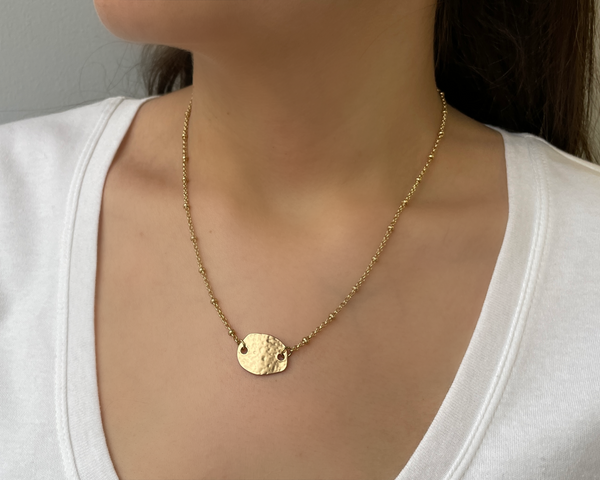 Hammered Oval Pendant Necklace