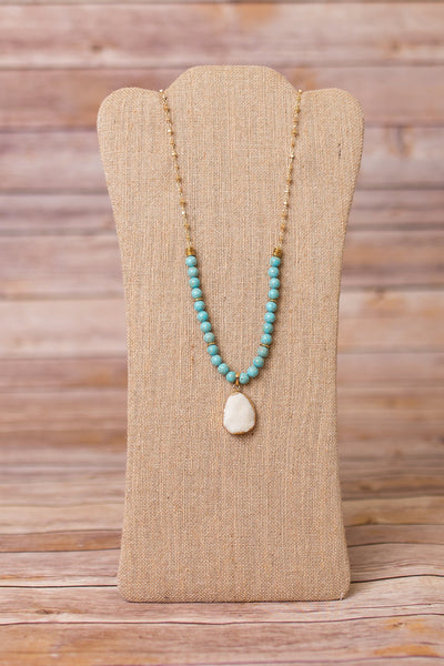 Beaded Necklace with Druzy Pendant - Swara Jewelry