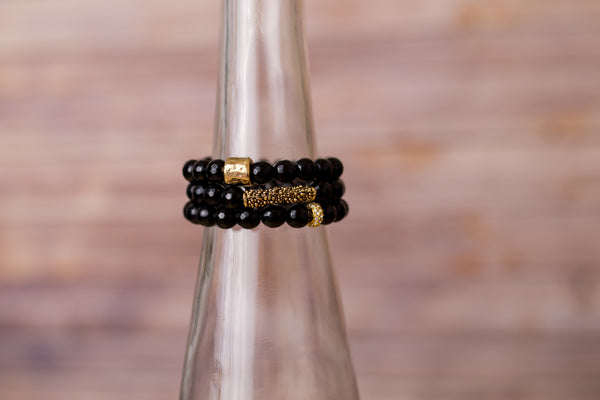 Black Agate Beaded Bracelet - Handmade