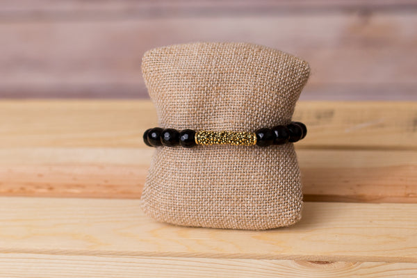 Black Agate Beaded Bracelet - Handmade