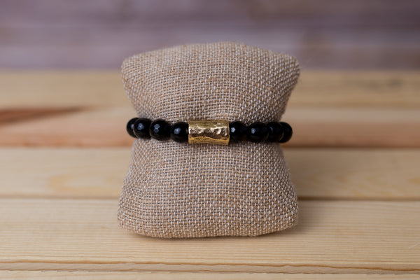 Black Agate Beaded Bracelet - Handmade