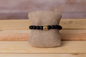 Black Agate Beaded Bracelet - Handmade