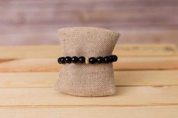Black Agate Beaded Bracelet - Handmade
