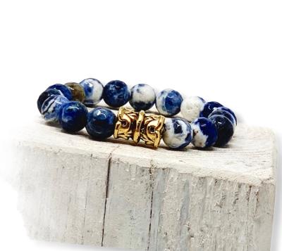 Handmade Blue and White Agate Gemstone Bracelet - Swara Jewelry