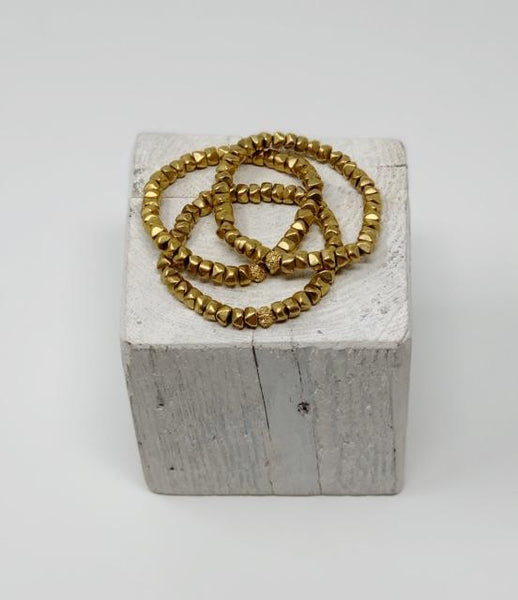Brass Nugget Stretch Bracelet - Handmade - Swara Jewelry