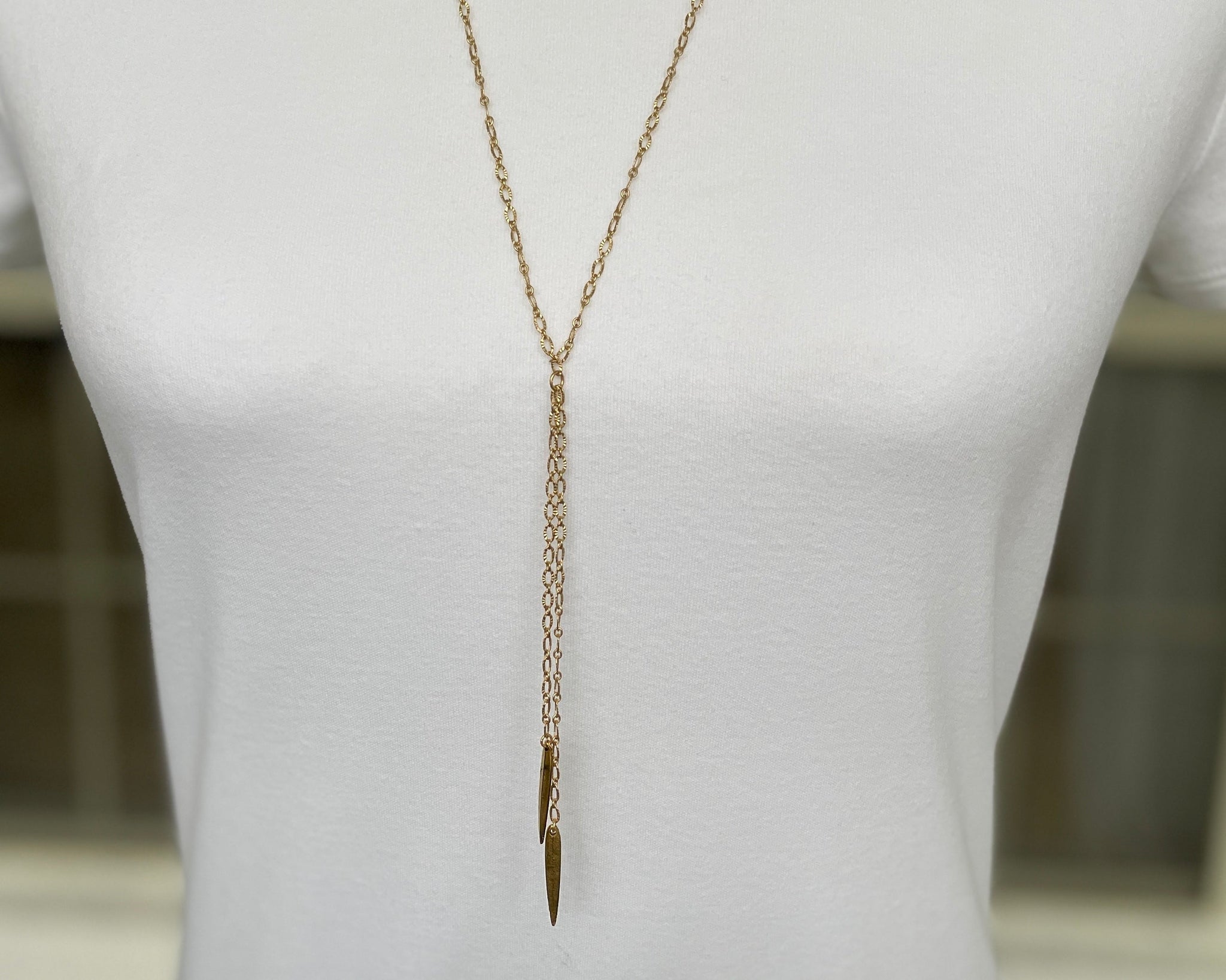 Long Lariat Double Spike Necklace
