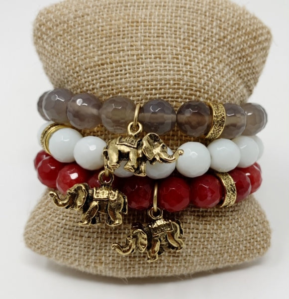 Gemstone Stretch Bracelet with Elephant Pendant - Swara Jewelry