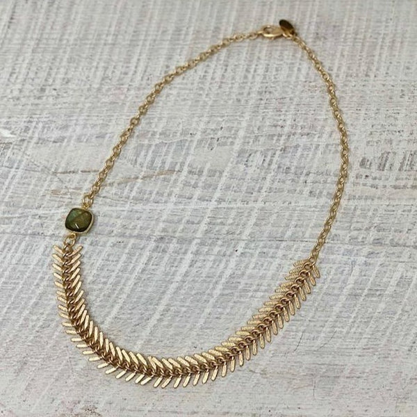 Fishbone Necklace with Labradorite Pendant - Handmade