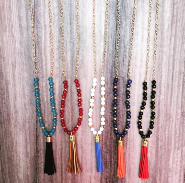 Tassel Necklace with Gemstones - Swara Jewelry