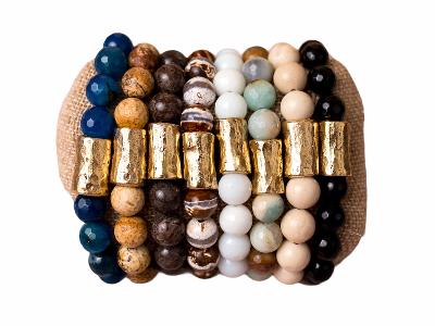 Beaded Stretch Bracelet Natural Gemstones Large Nugget Spacer