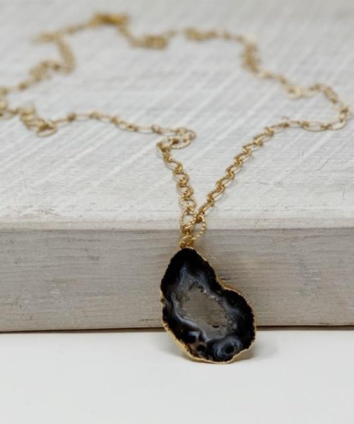Etched Design Necklace with Natural Gemstone Pendant