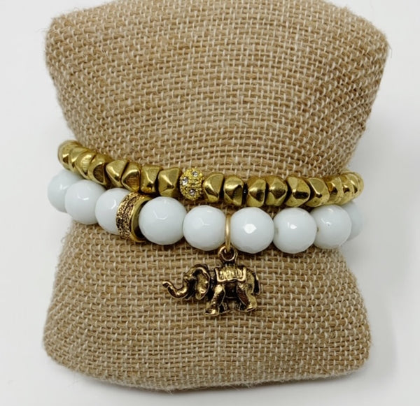 Gemstone Stretch Bracelet with Elephant Pendant - Swara Jewelry