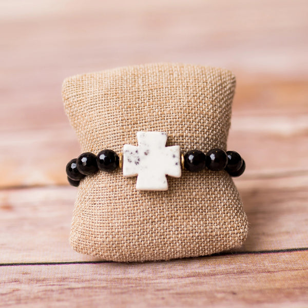 Cross Bracelet with Gemstone Beads - Swara Jewelry