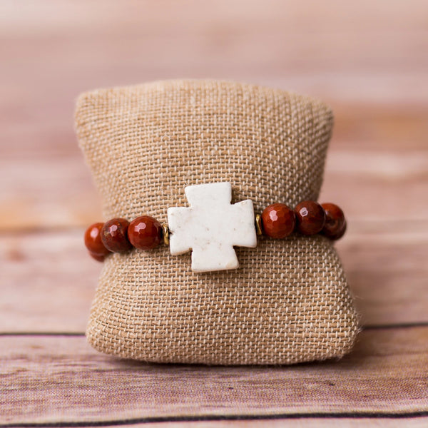 Cross Bracelet with Gemstone Beads - Swara Jewelry