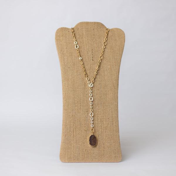 Lariat Necklace with Druzy Pendant