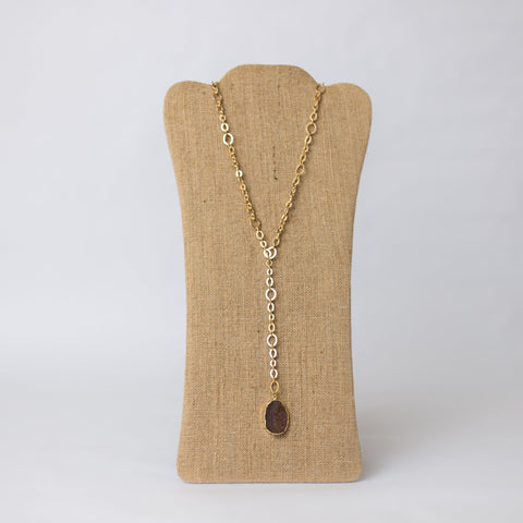 Lariat Necklace with Druzy Pendant