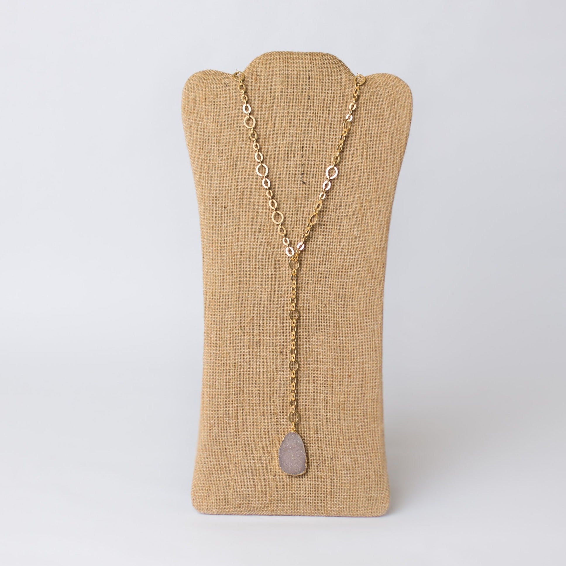 Lariat Necklace with Druzy Pendant