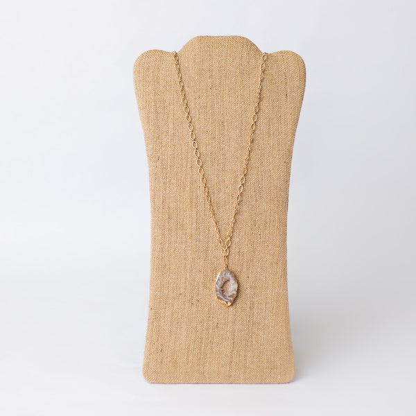 Long Gold Necklace with Geode Pendant