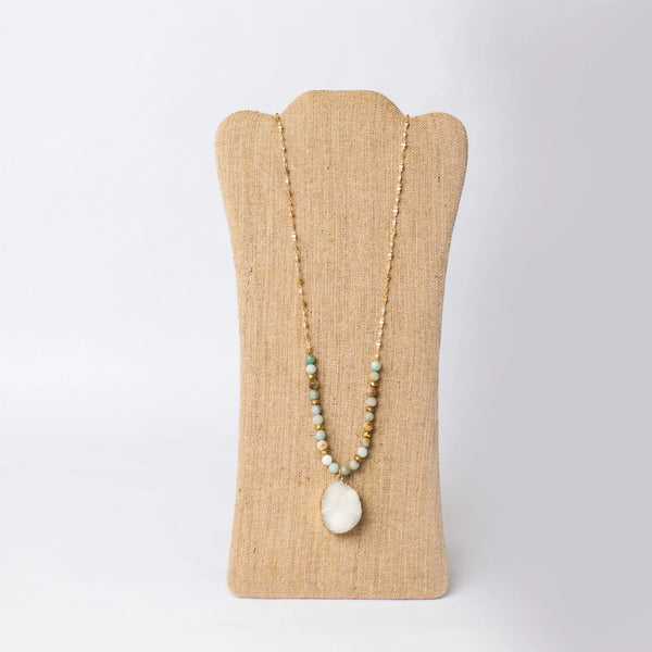 Druzy Pendant Gold Plated Beaded Necklace - Swara Jewelry