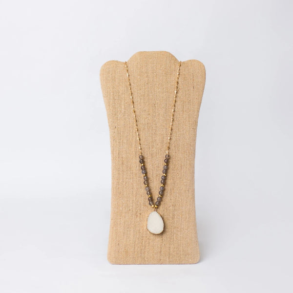 Druzy Pendant Gold Plated Beaded Necklace - Swara Jewelry