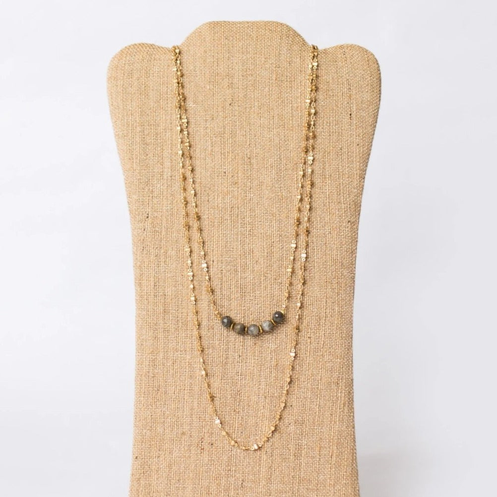 Double Layer Gold Plated Necklace with Gemstones - Swara Jewelry