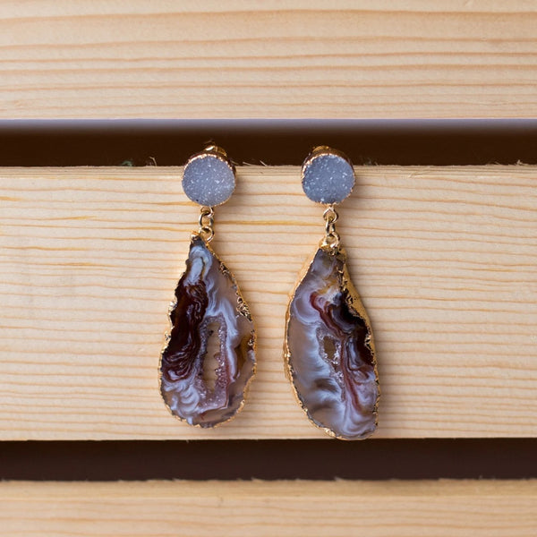 Geode Slab with Druzy Stud Earrings - Swara Jewelry