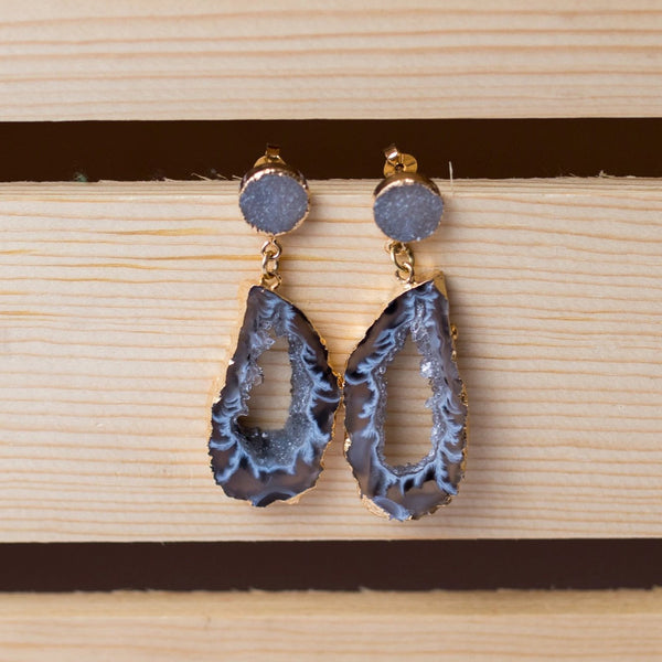 Geode Slab with Druzy Stud Earrings - Swara Jewelry