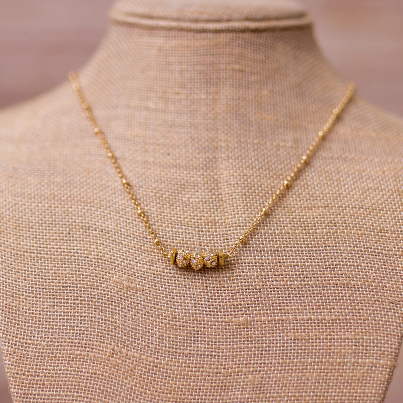 Petite Necklace with Pave Beads - handmade