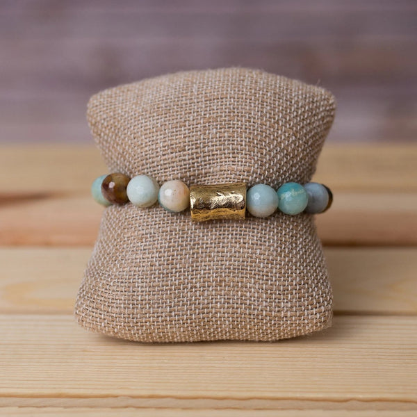 Beaded Stretch Bracelet Natural Gemstones Large Nugget Spacer - Swara Jewelry