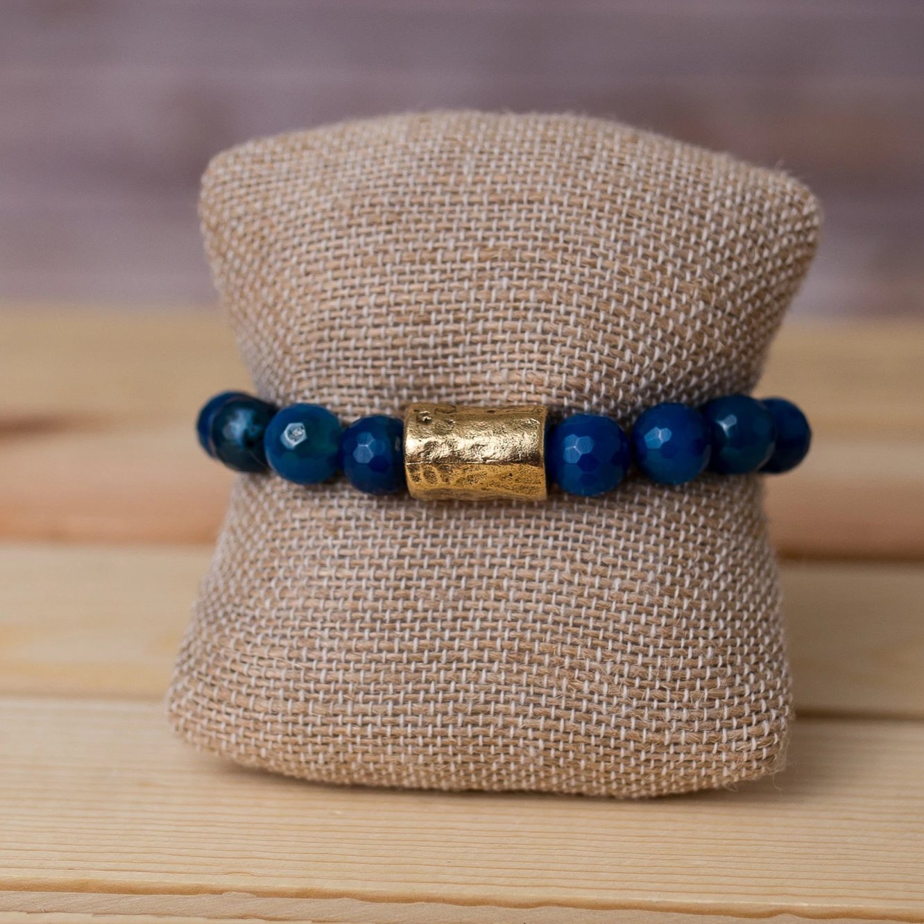 Beaded Stretch Bracelet Natural Gemstones Large Nugget Spacer - Swara Jewelry