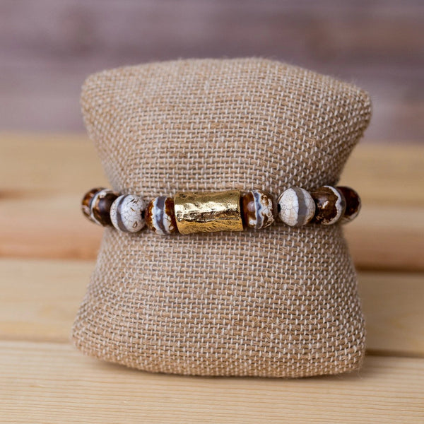 Beaded Stretch Bracelet Natural Gemstones Large Nugget Spacer - Swara Jewelry