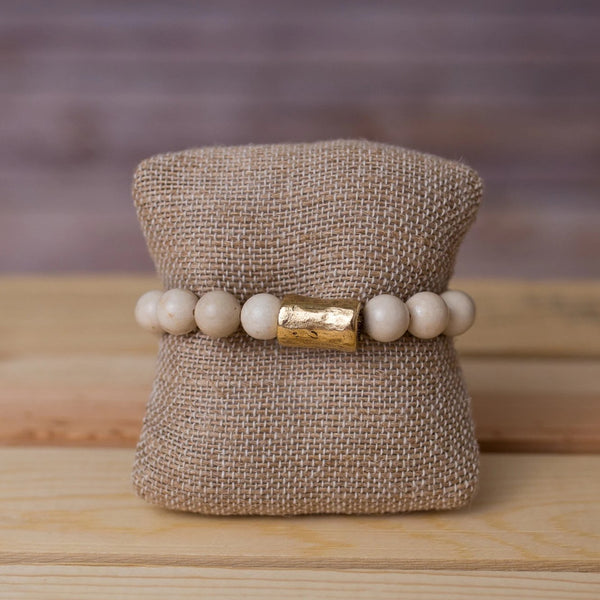 Beaded Stretch Bracelet Natural Gemstones Large Nugget Spacer - Swara Jewelry