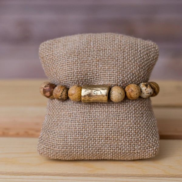 Beaded Stretch Bracelet Natural Gemstones Large Nugget Spacer - Swara Jewelry