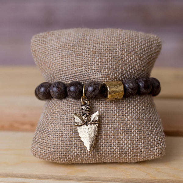 Gemstone Stretch Bracelet with Arrowhead Pendant - Swara Jewelry
