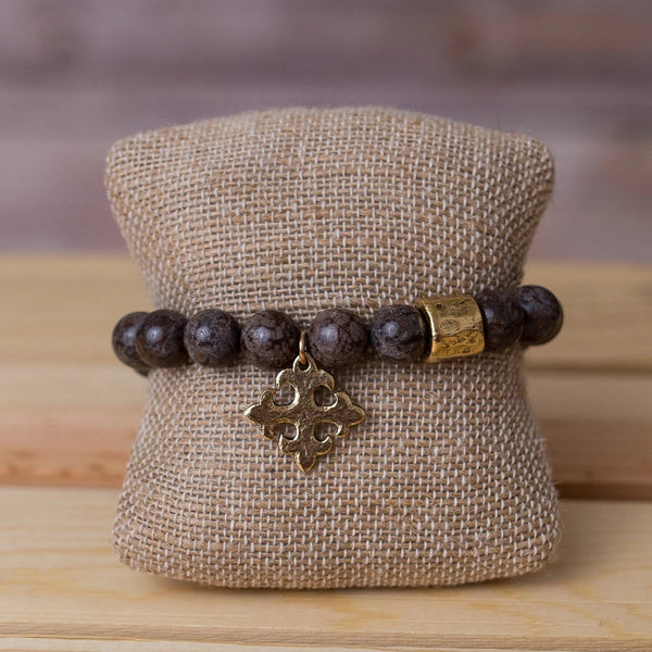 Gemstone Stretch Bracelet with Cross Pendant - Swara Jewelry