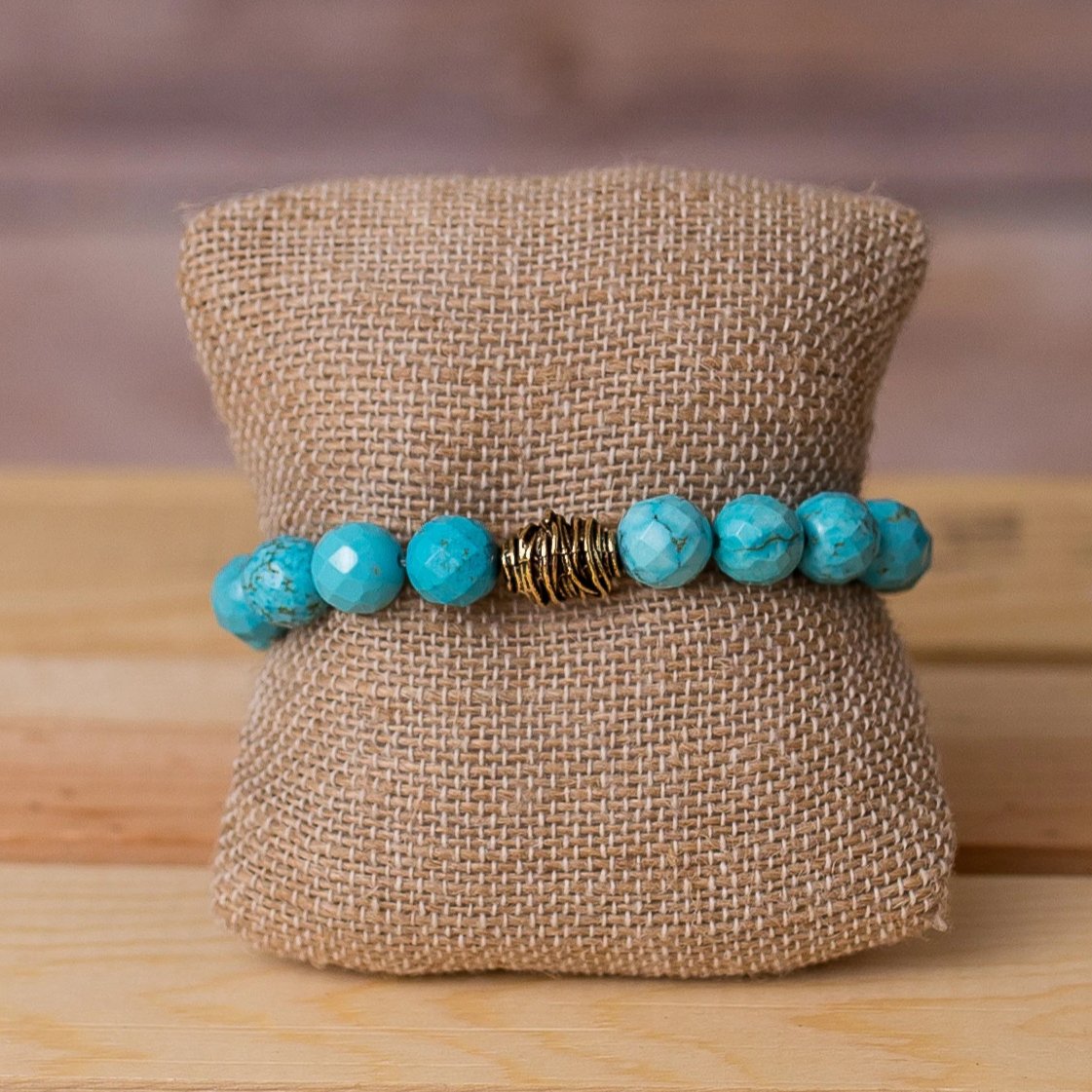 Gemstone Stretch Bracelet with Beehive Spacer - Swara Jewelry