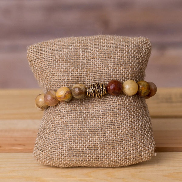 Gemstone Stretch Bracelet with Beehive Spacer - Swara Jewelry