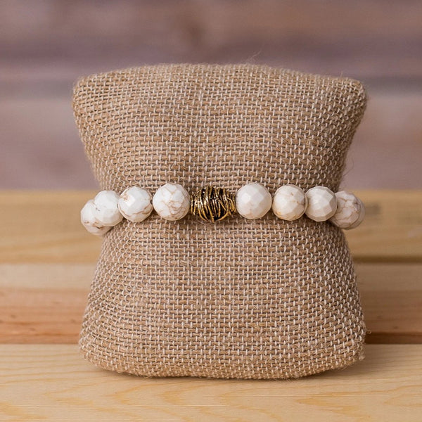 Gemstone Stretch Bracelet with Beehive Spacer - Swara Jewelry