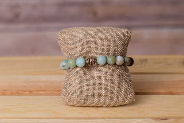 Amazonite Beaded Stretch Bracelet - Handmade