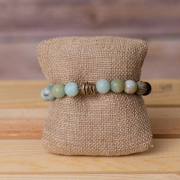 Gemstone Stretch Bracelet with Beehive Spacer - Swara Jewelry