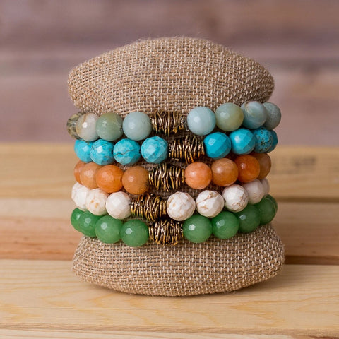 Gemstone Stretch Bracelet with Beehive Spacer - Swara Jewelry