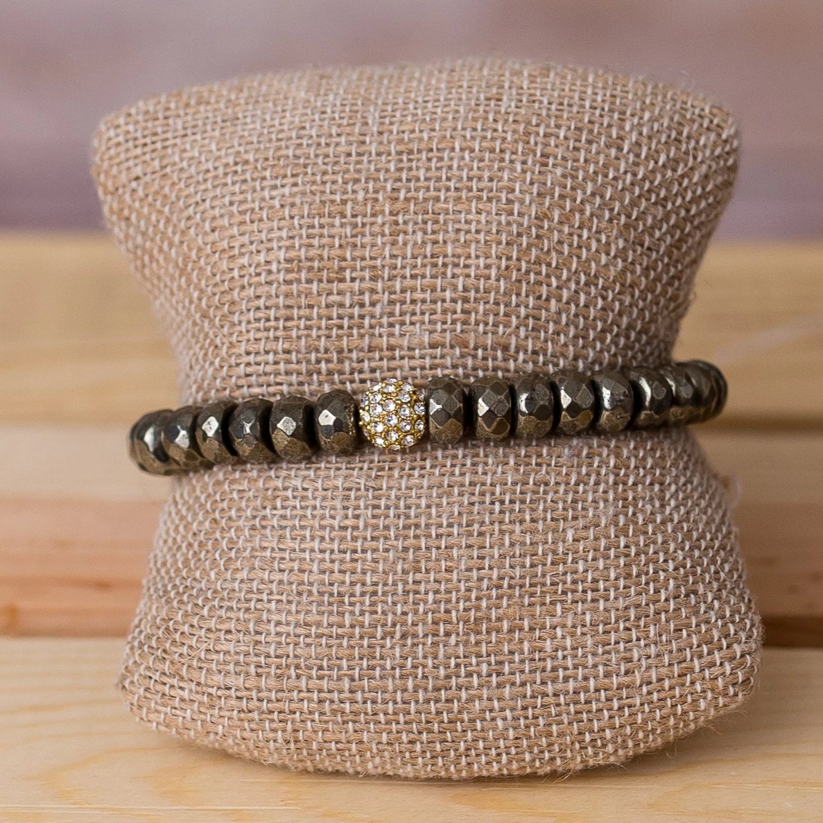 Pyrite Rondelle Stretch Bracelet - Swara Jewelry