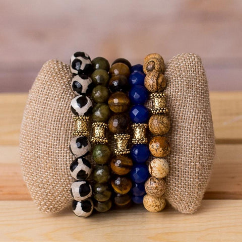 Gemstone Stretch Bracelet with Bar Bell Spacer - Swara Jewelry